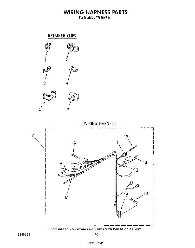WIRING HARNESS Diagram and Parts List for LA7680XSW1  Whirlpool Washer