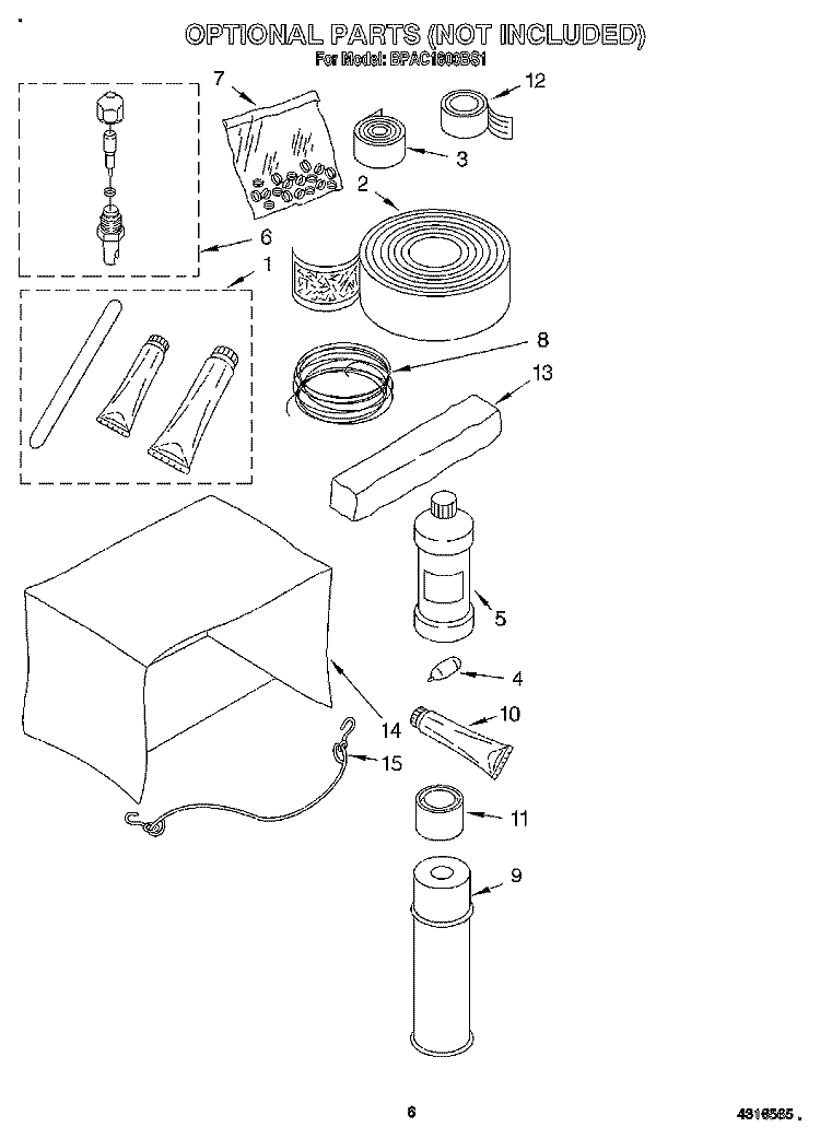 OPTIONAL Diagram and Parts List for BPAC1800BS1  KitchenAid Air Conditioner