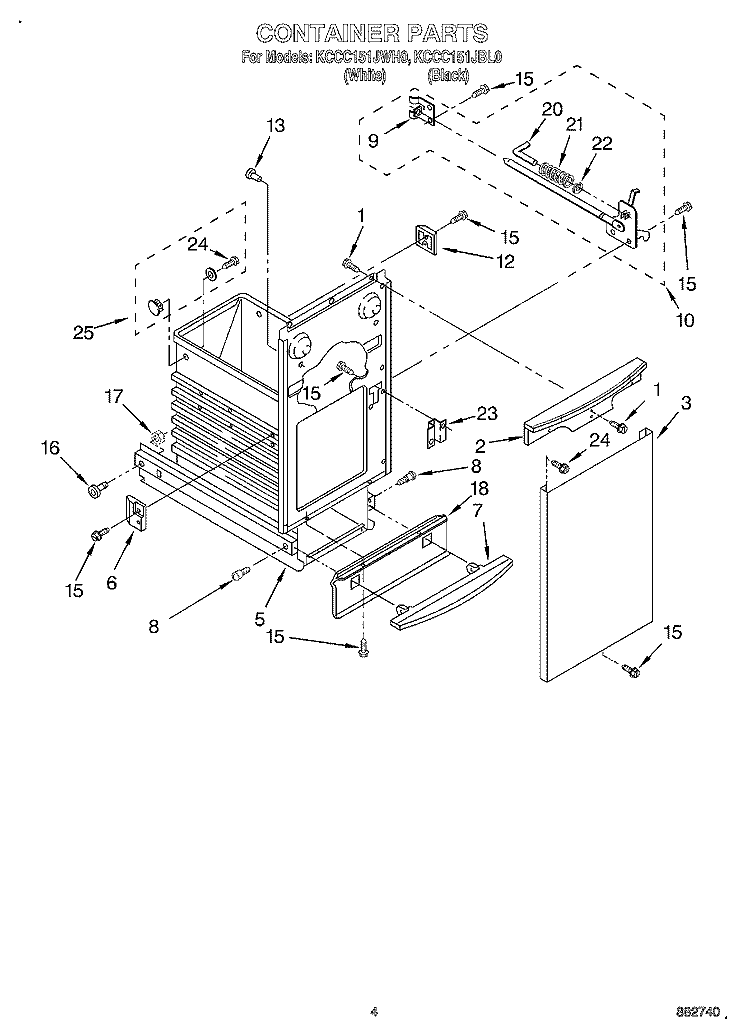 CONTAINER Diagram and Parts List for KCCC151JWH0  KitchenAid Trash Compactor