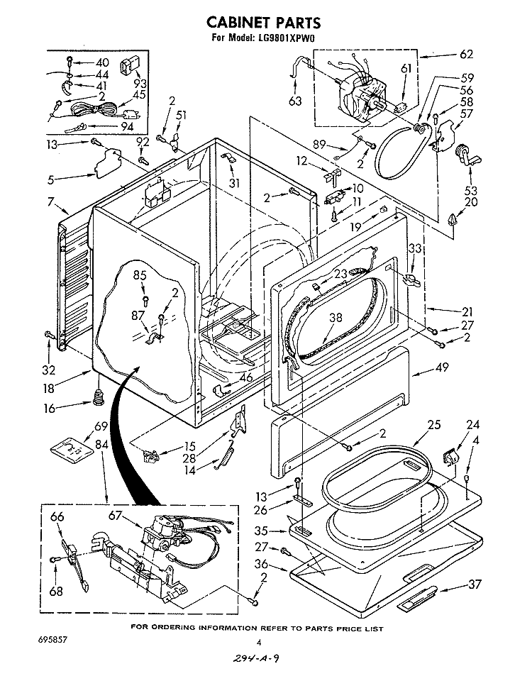 CABINET Diagram and Parts List for LG9801XPW0  Whirlpool Dryer