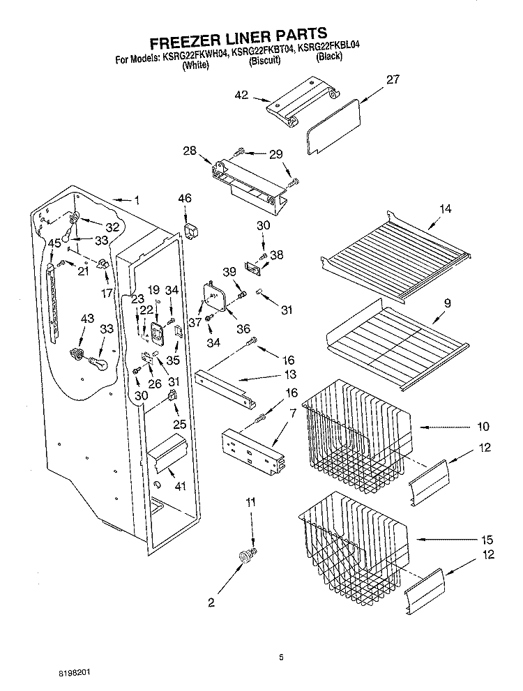 FREEZER LINER Diagram and Parts List for KSRG22FKBL04  KitchenAid Refrigerator