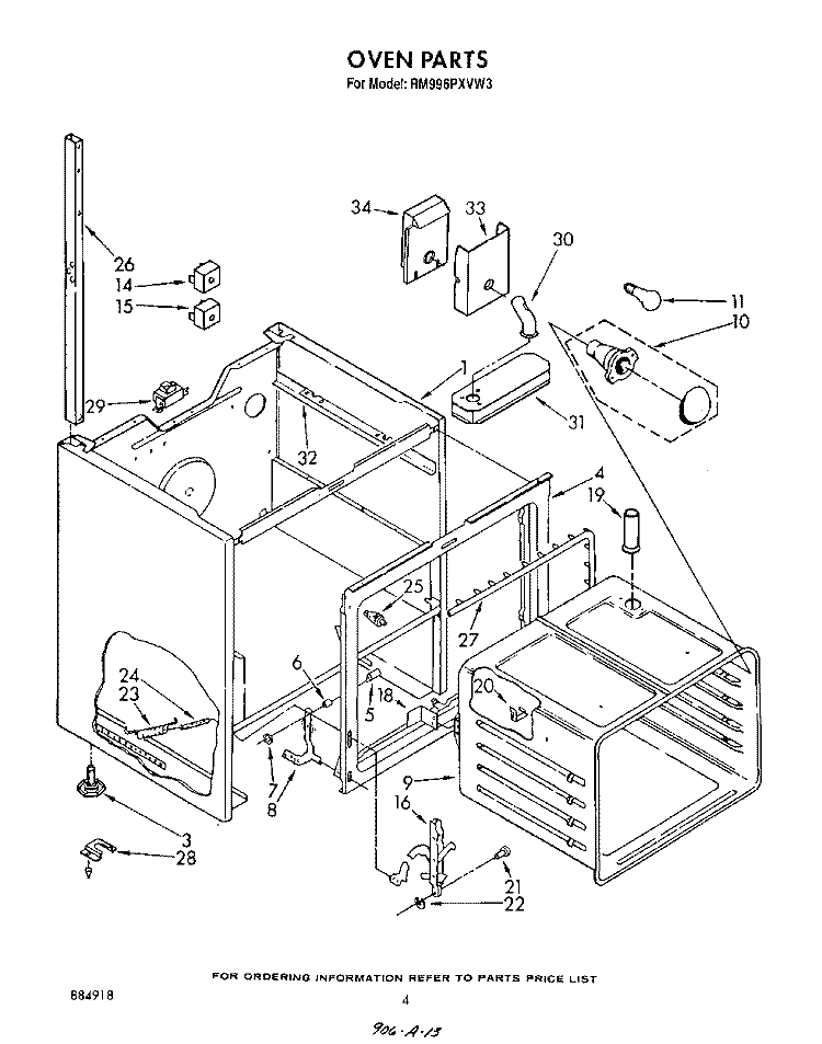 OVEN Diagram and Parts List for RM996PXVN3  Whirlpool Microwave Oven Combo