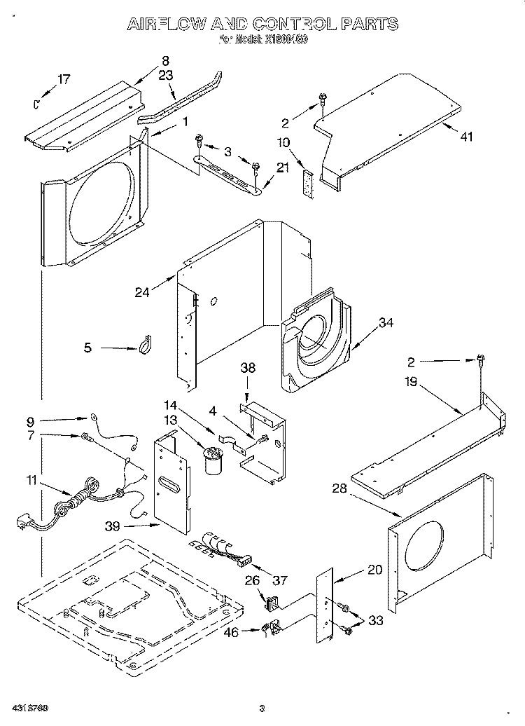 AIRFLOW AND CONTROL Diagram and Parts List for X18004G0  Roper Air Conditioner