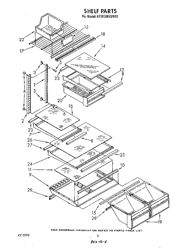 SHELF Diagram and Parts List for ET20GMXSW03  Whirlpool Refrigerator