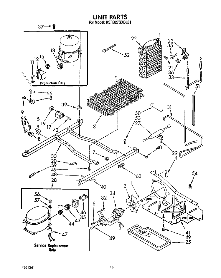 UNIT Diagram and Parts List for KSRB27QXBL01  KitchenAid Refrigerator