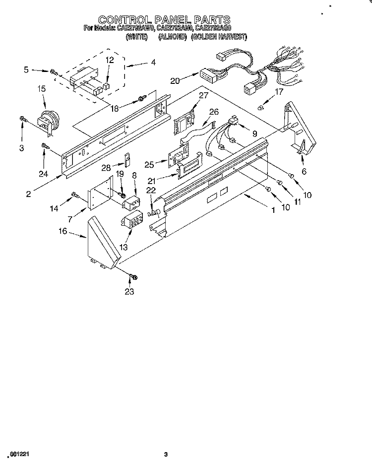 CONTROL PANEL Diagram and Parts List for CAE2792AG0  Whirlpool Washer