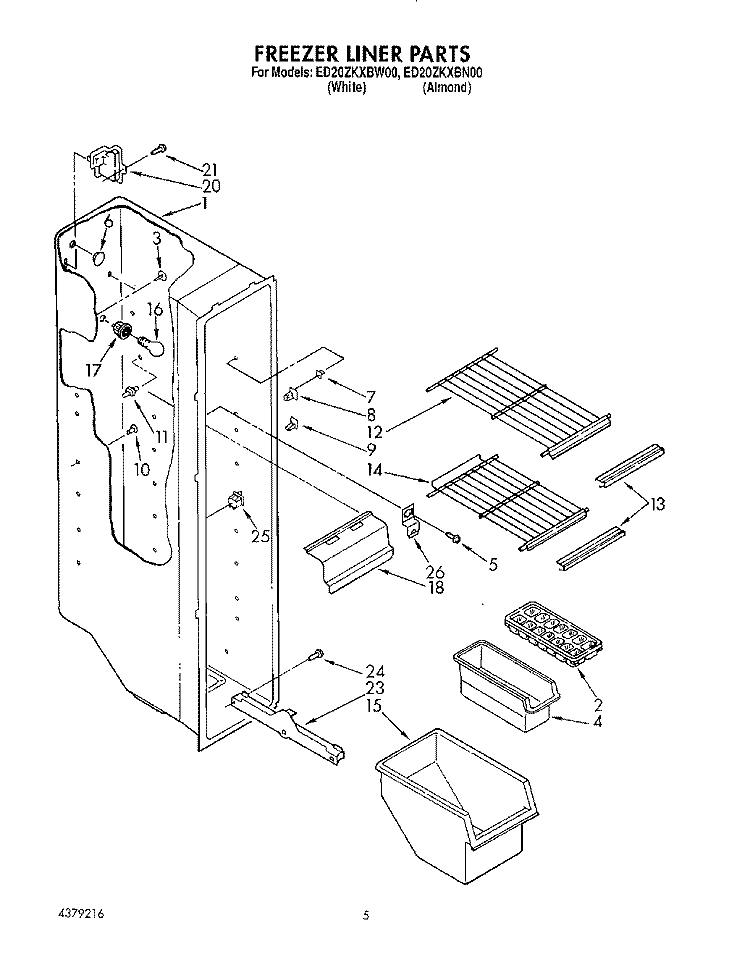 FREEZER LINER Diagram and Parts List for ED20ZKXBW00  Whirlpool Refrigerator