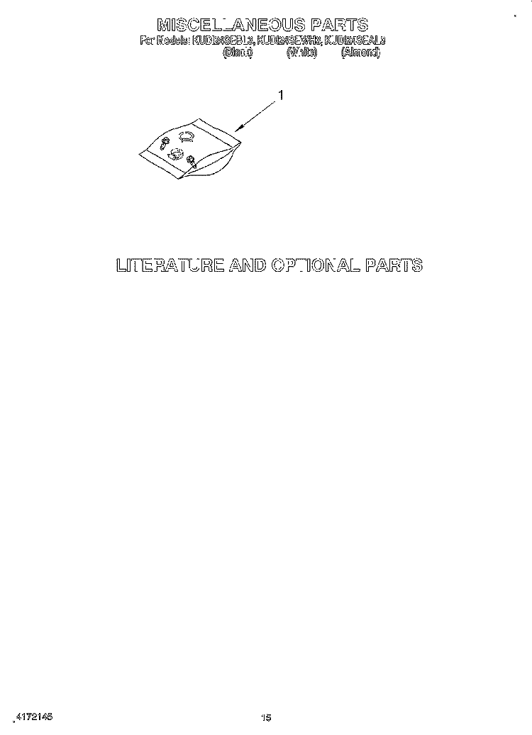 MISCELLANEOUS, LIT/OPTIONAL Diagram and Parts List for KUDI24SEWH3  KitchenAid Dishwasher