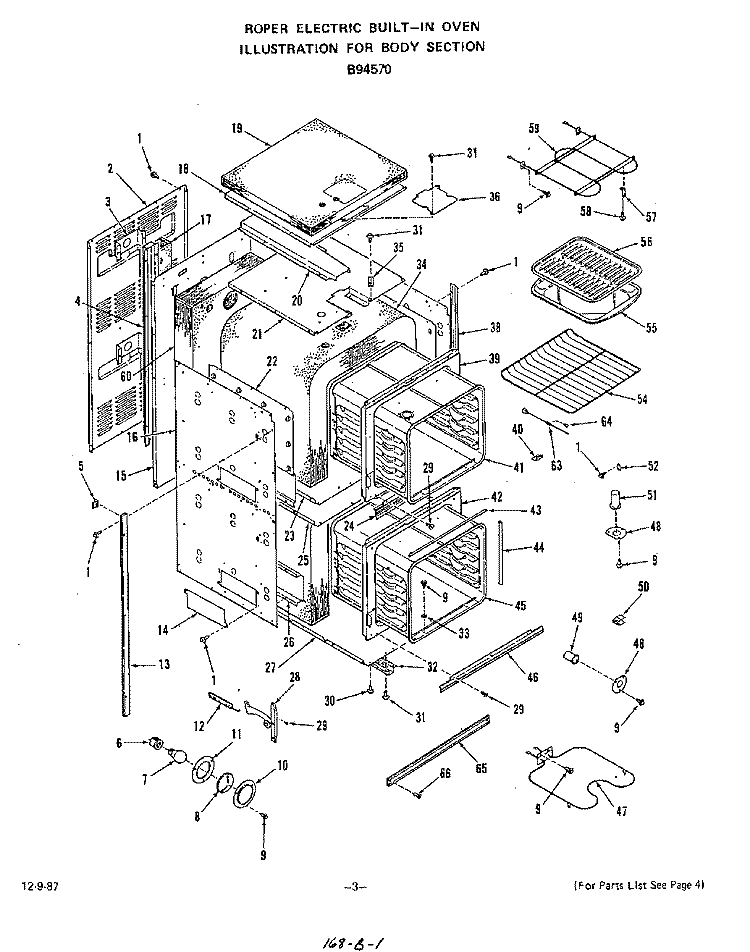 BODY Diagram and Parts List for B9457^0  Roper Wall Oven