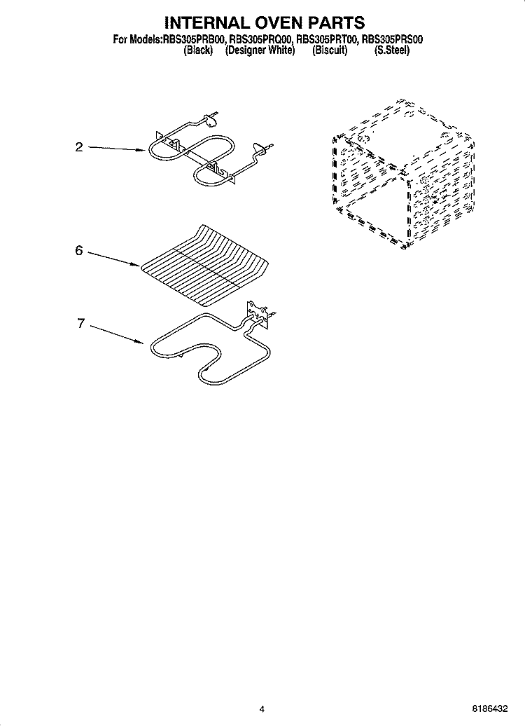 INTERNAL OVEN PARTS Diagram and Parts List for RBS305PRB00  Whirlpool Wall Oven