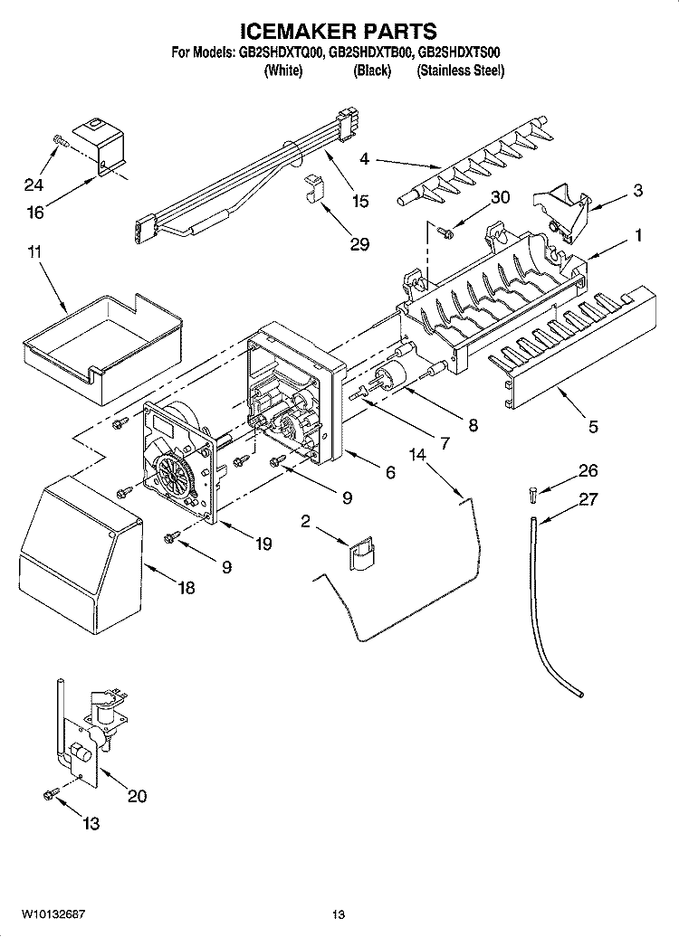 ICEMAKER PARTS, OPTIONAL PARTS Diagram and Parts List for GB2SHDXTQ00  Whirlpool Refrigerator