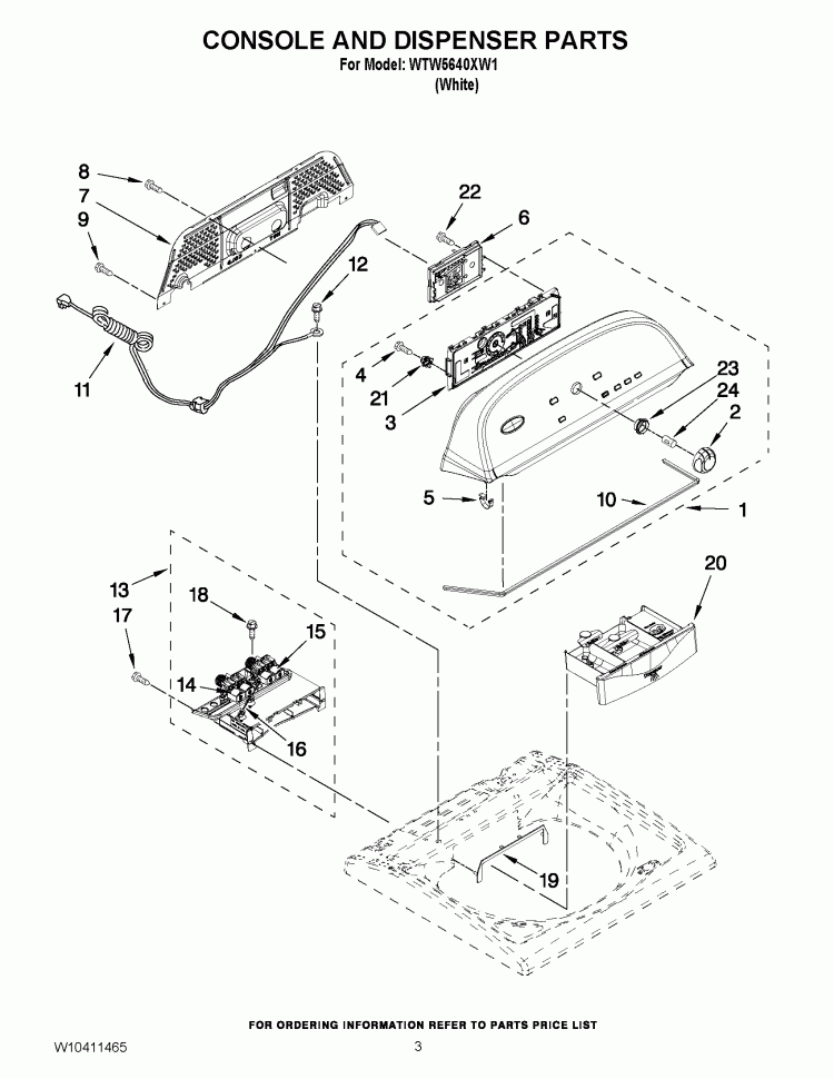 CONSOLE AND DISPENSER PARTS Diagram and Parts List for WTW5640XW1  Whirlpool Washer