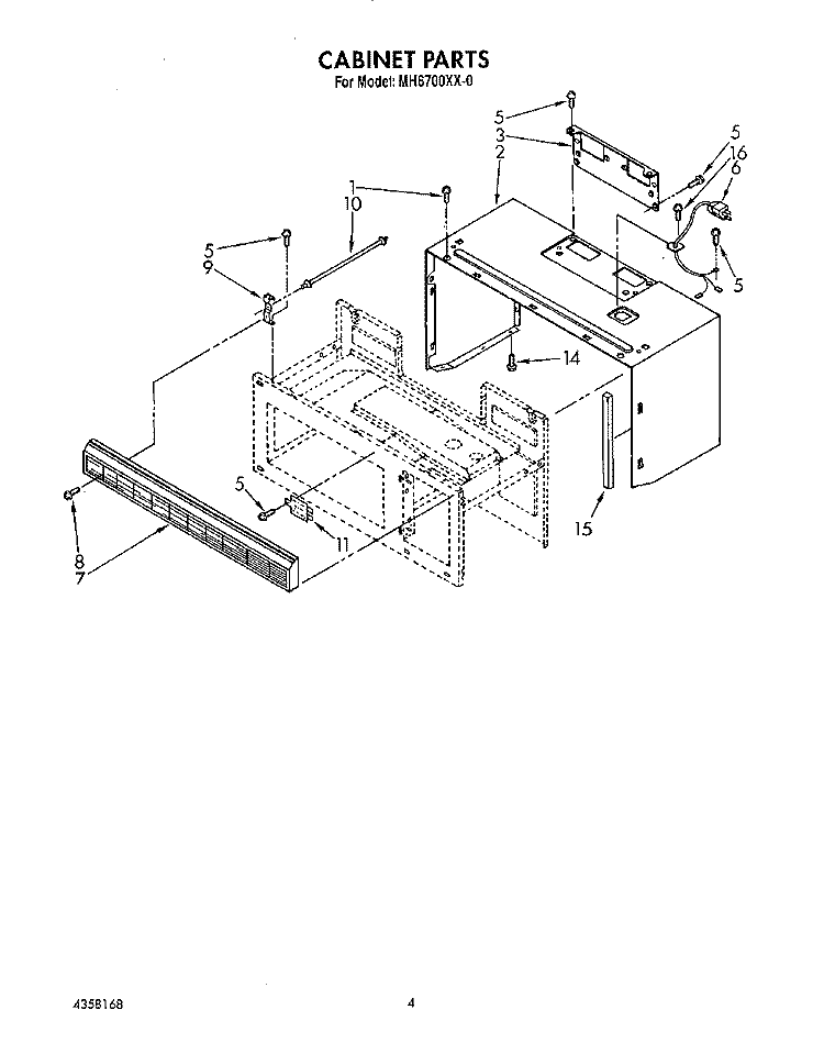 CABINET Diagram and Parts List for MH6700XX0  Whirlpool Microwave