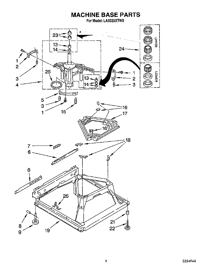 MACHINE BASE Diagram and Parts List for LA5525XTN0  Whirlpool Washer