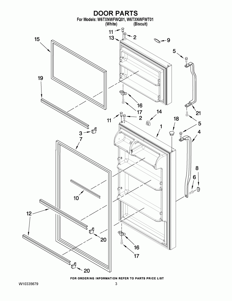 DOOR PARTS Diagram and Parts List for W6TXNWFWT01  Whirlpool Refrigerator