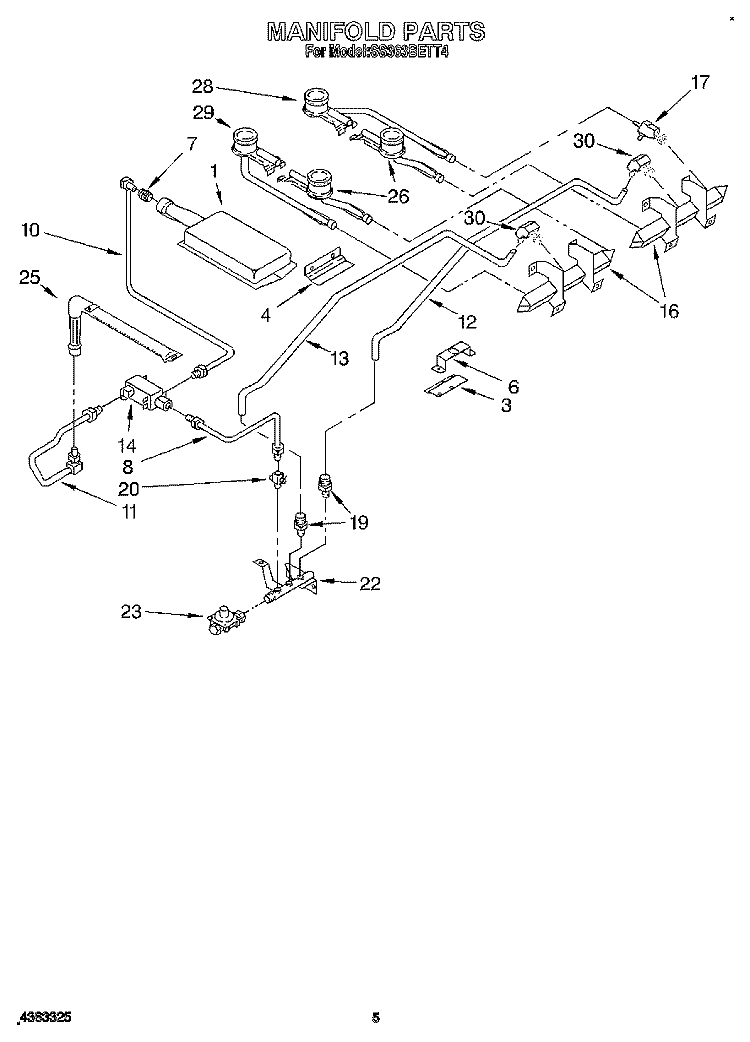 MANIFOLD Diagram and Parts List for SS363BETT4  Whirlpool Range