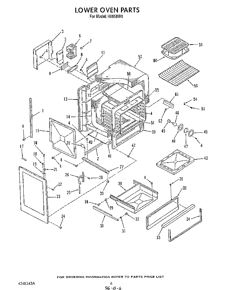 LOWER OVEN Diagram and Parts List for H8858L0  Roper Range