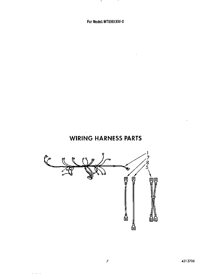WIRING HARNESS Diagram and Parts List for MT6901XW0  Whirlpool Microwave