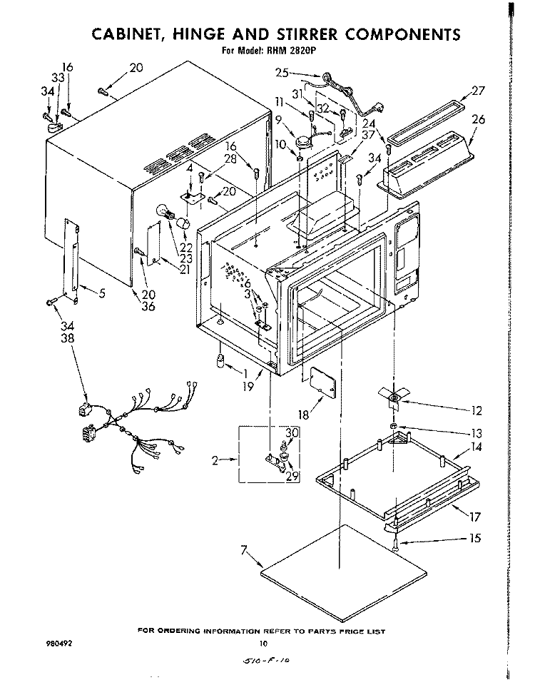 CABINET, HINGE AND STIRRER Diagram and Parts List for RHM2820P  Whirlpool Range