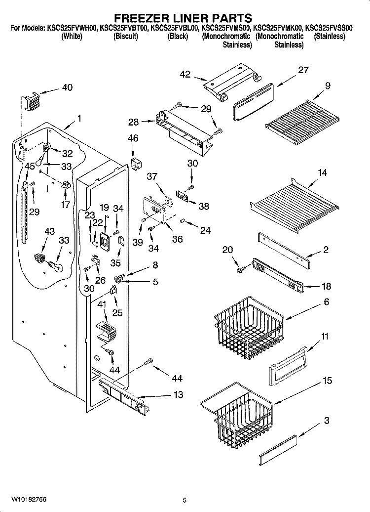FREEZER LINER PARTS Diagram and Parts List for KSCS25FVSS00  KitchenAid Refrigerator