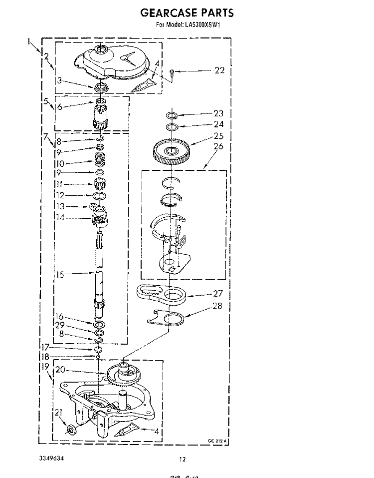 GEARCASE Diagram and Parts List for LA5300XSW1  Whirlpool Washer