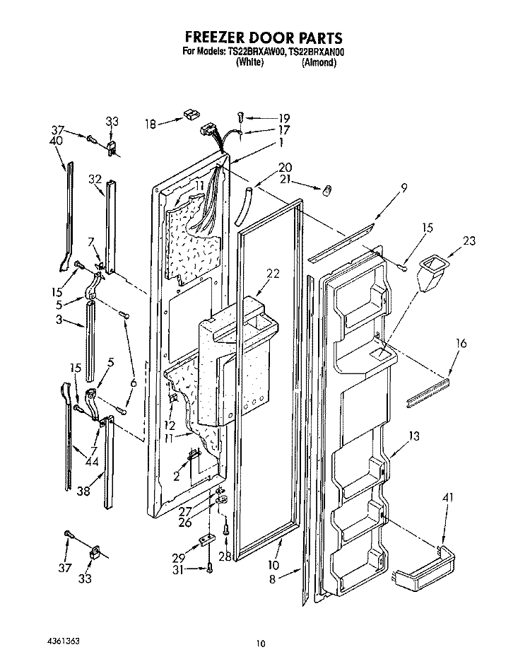 FREEZER DOOR Diagram and Parts List for TS22BRXAW00  Whirlpool Refrigerator