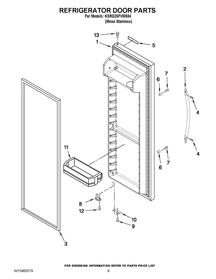 REFRIGERATOR DOOR PARTS Diagram and Parts List for KSRG25FVMS04  KitchenAid Refrigerator