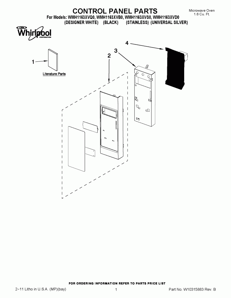 CONTROL PANEL PARTS Diagram and Parts List for WMH1163XVS0  Whirlpool Microwave