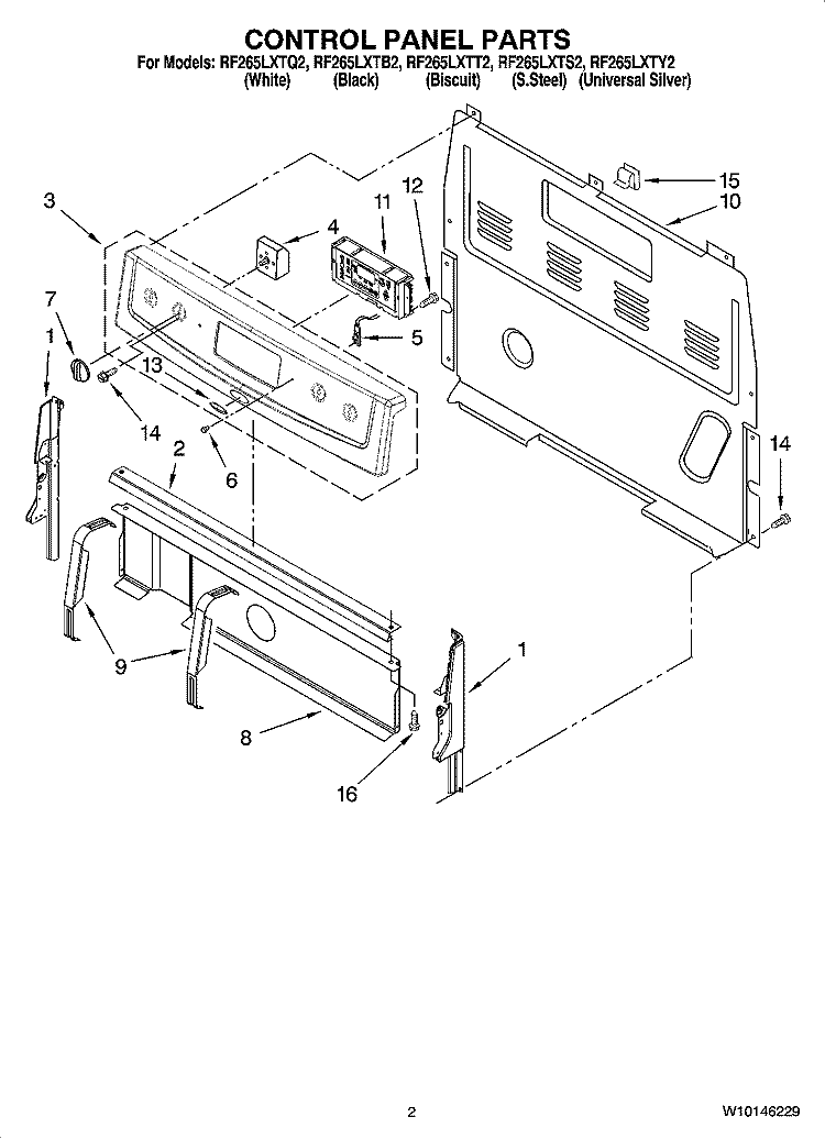 CONTROL PANEL PARTS Diagram and Parts List for RF265LXTB2  Whirlpool Range