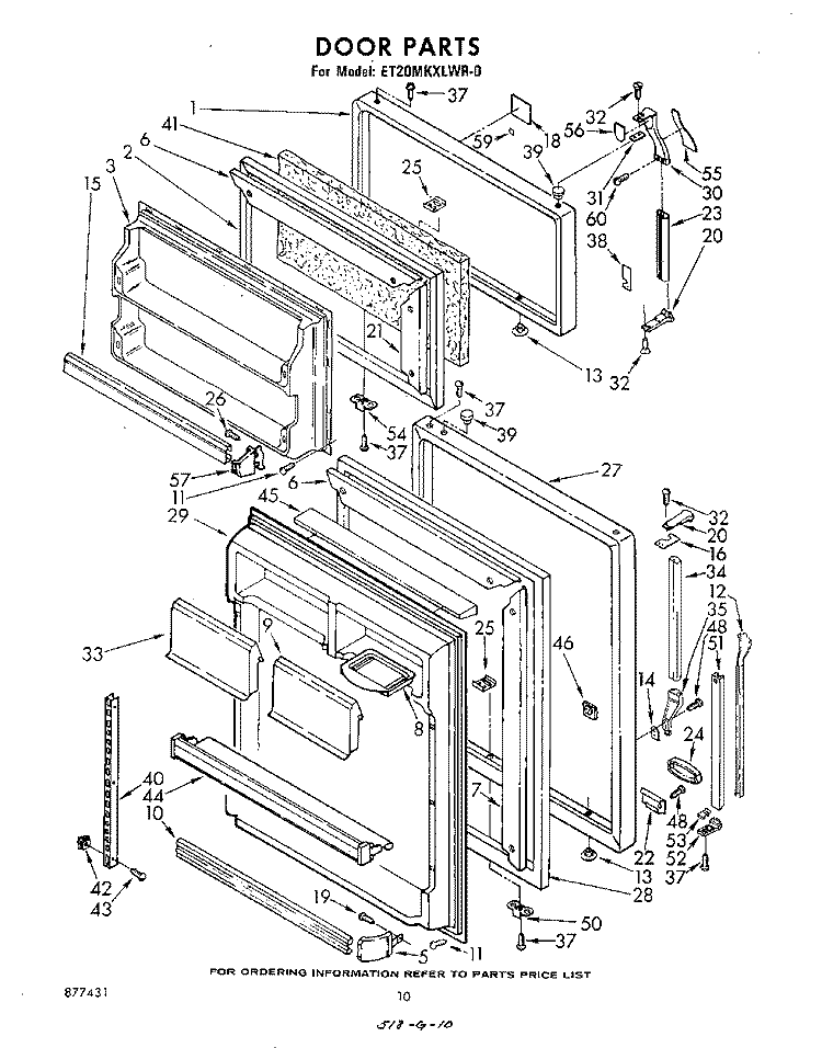 DOOR , NOT ILLUSTRATED AND OPTIONAL Diagram and Parts List for ET20MKXLWR0  Whirlpool Refrigerator