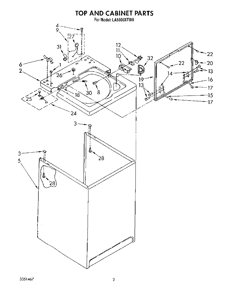 TOP AND CABINET, LIT/OPTIONAL Diagram and Parts List for LA5600XTF0  Whirlpool Washer