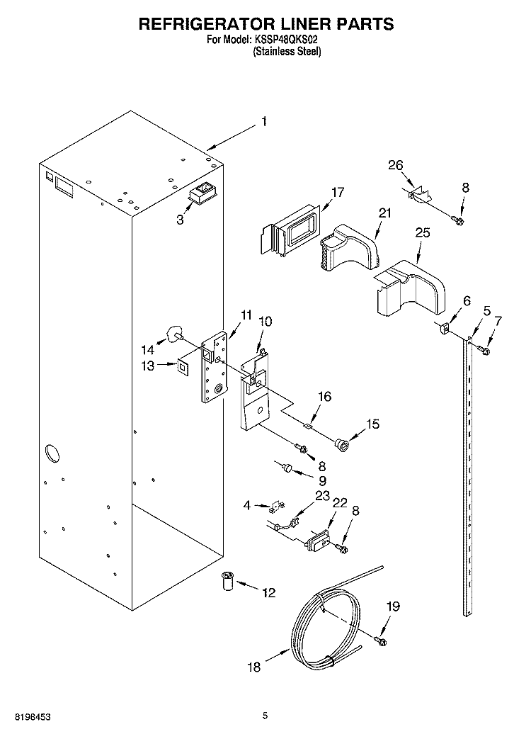 REFRIGERATOR LINER PARTS Diagram and Parts List for KSSP48QKS02  KitchenAid Refrigerator
