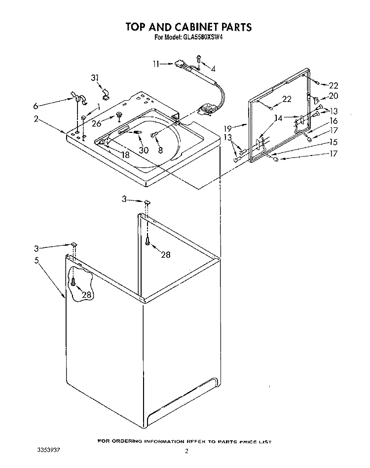 TOP AND CABINET, LIT/OPTIONAL Diagram and Parts List for GLA5580XSG4  Whirlpool Washer