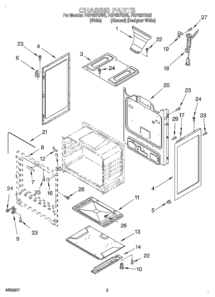 CHASSIS Diagram and Parts List for FGP337GQ5  Roper Range