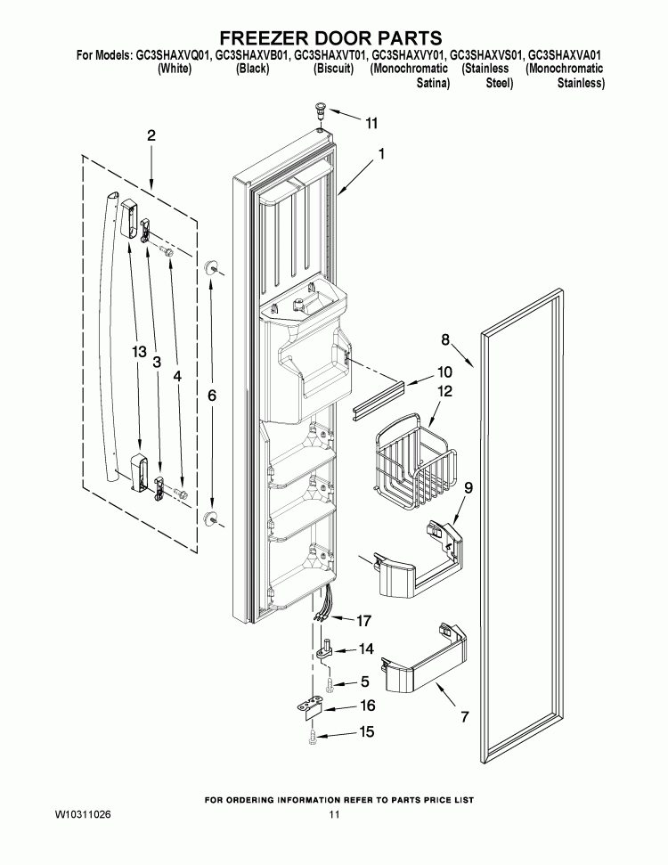 FREEZER DOOR PARTS Diagram and Parts List for GC3SHAXVS01  Whirlpool Refrigerator