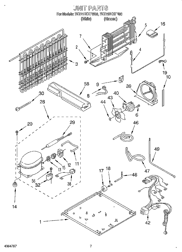 UNIT Diagram and Parts List for 7ET21PKXFW00  Whirlpool Refrigerator