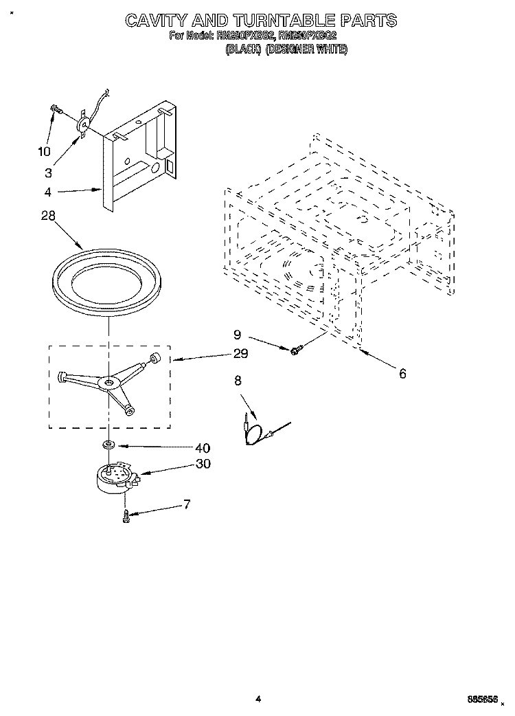 CAVITY AND TURNTABLE Diagram and Parts List for RM280PXBB2  Whirlpool Microwave Oven Combo