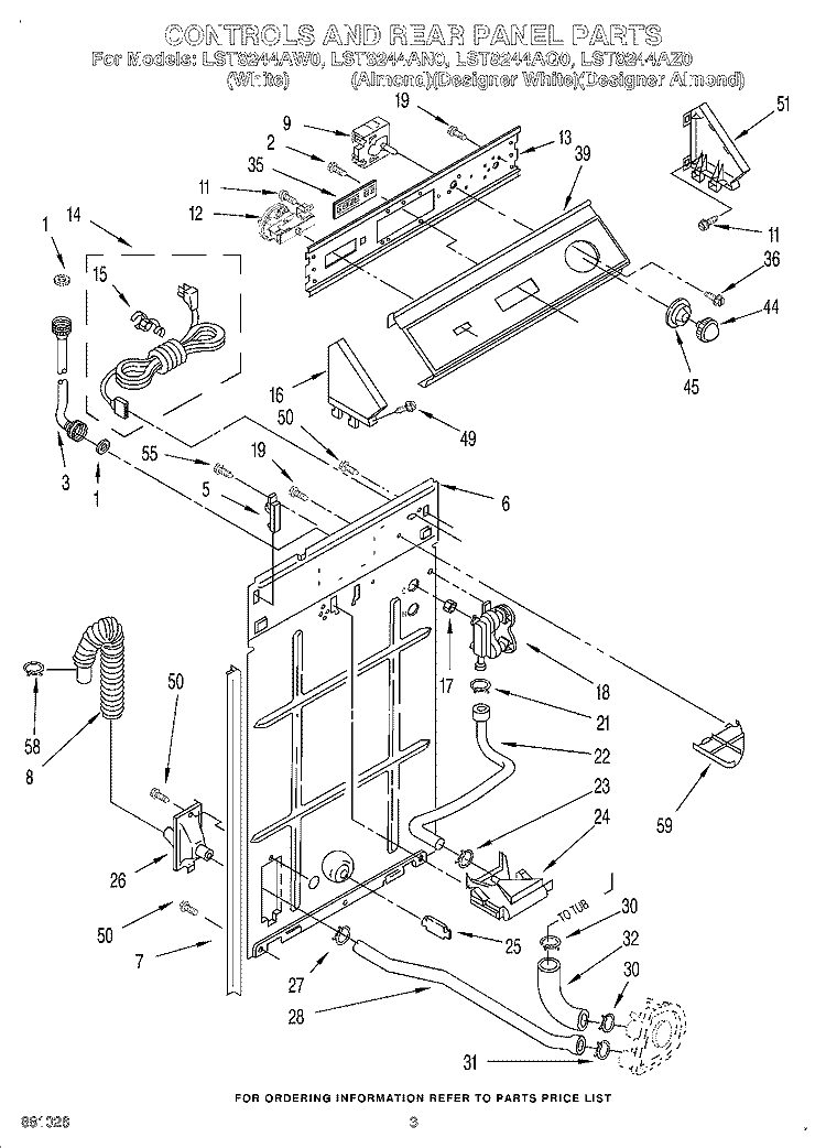 CONTROLS AND REAR PANEL Diagram and Parts List for LST8244AN0  Whirlpool Washer