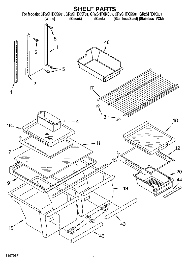 SHELF Diagram and Parts List for GR2SHTXKL01  Whirlpool Refrigerator