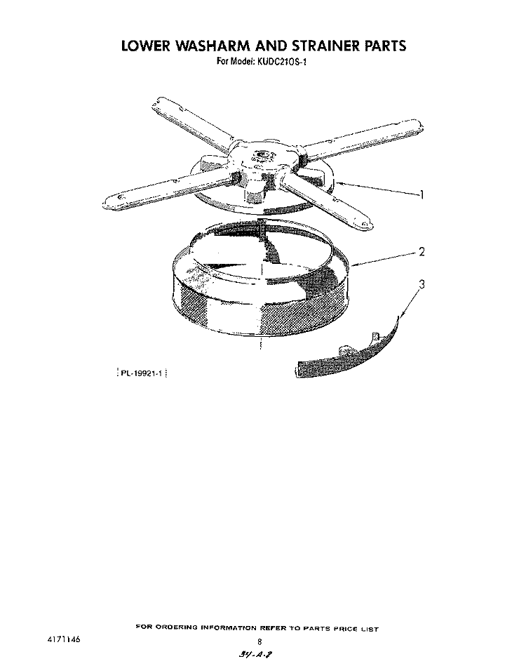 LOWER WASHARM AND STRAINER Diagram and Parts List for KUDC210S1  KitchenAid Dishwasher