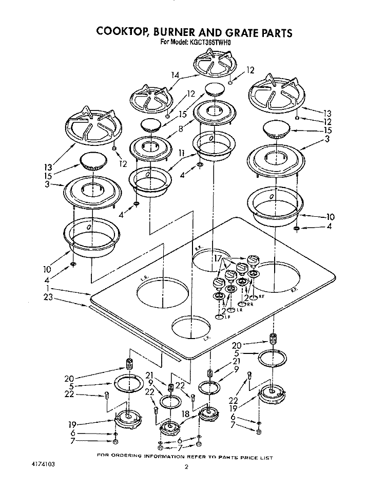 COOKTOP, BURNER AND GRATES Diagram and Parts List for KGCT365TWH0  KitchenAid Cooktop