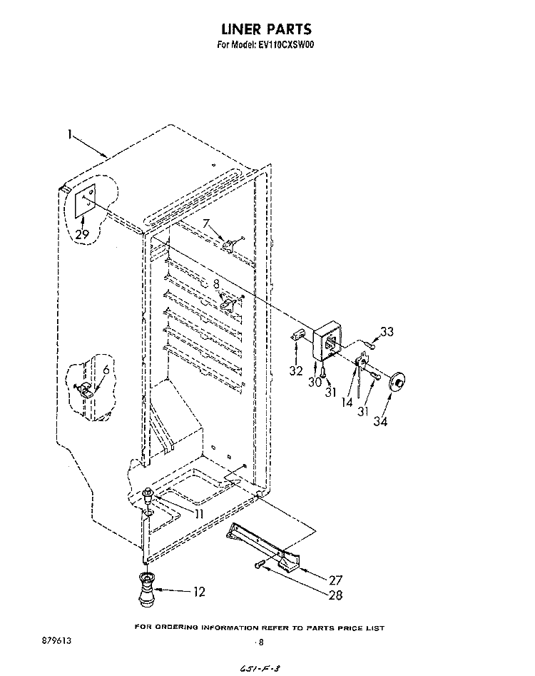 LINER Diagram and Parts List for EV110CXSW00  Whirlpool Freezer