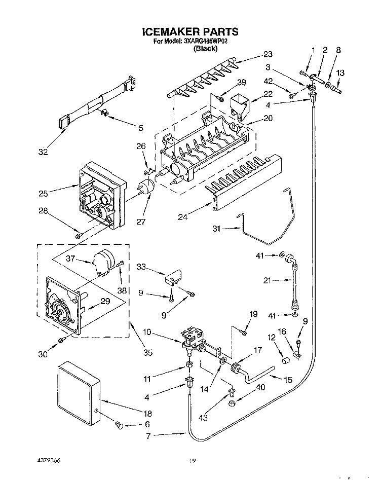 ICEMAKER, LIT/OPTIONAL Diagram and Parts List for 3XARG486WP02  Whirlpool Refrigerator