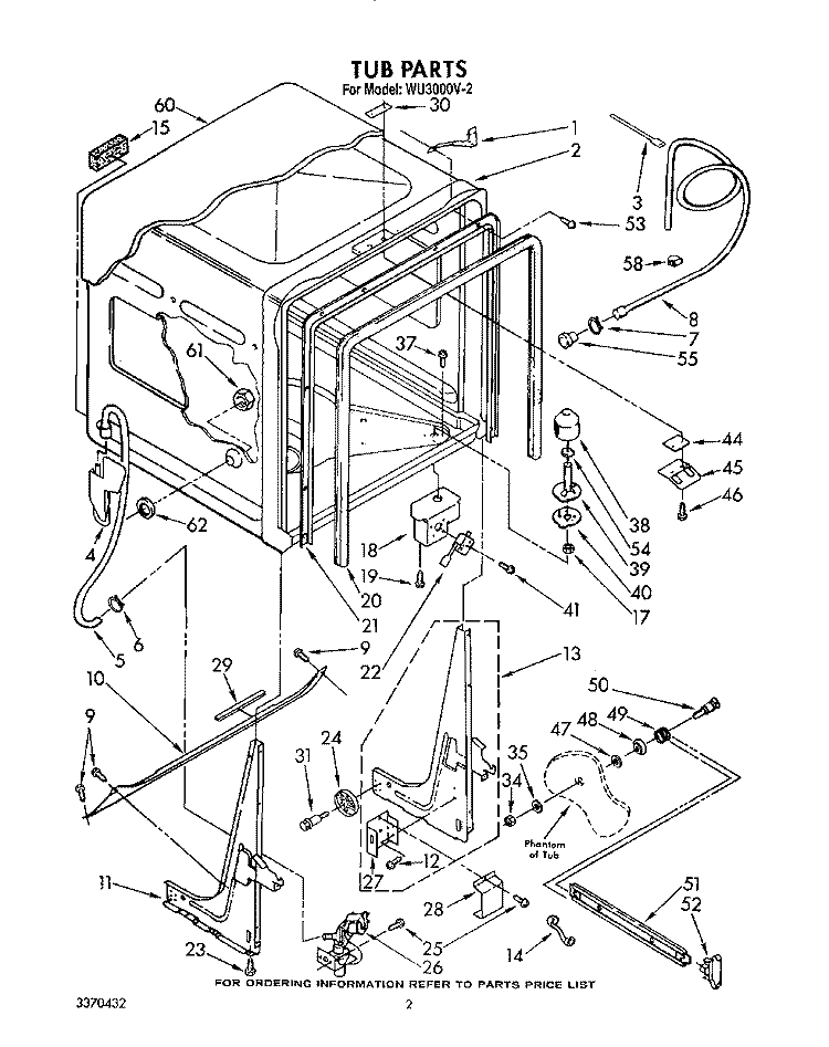 TUB, LIT/OPTIONAL Diagram and Parts List for WU3000V2  Roper Dishwasher