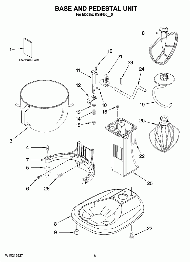 BASE AND PEDESTAL UNIT, OPTIONAL PARTS Diagram and Parts List for KSM450BK0  KitchenAid Mixer