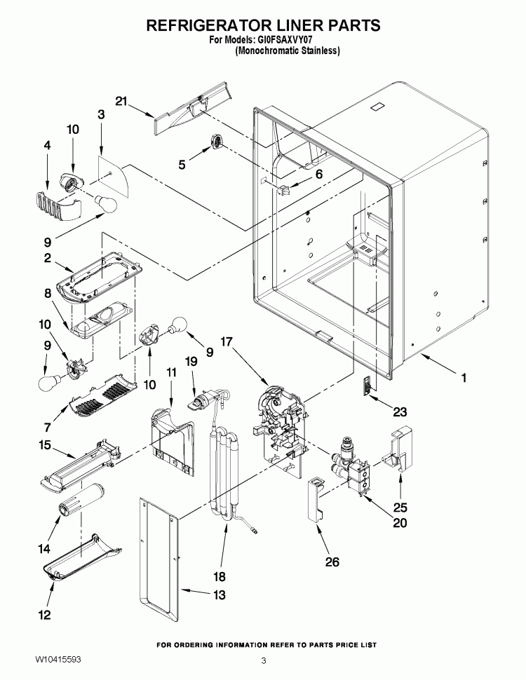 REFRIGERATOR LINER PARTS Diagram and Parts List for GI0FSAXVY07  Whirlpool Refrigerator