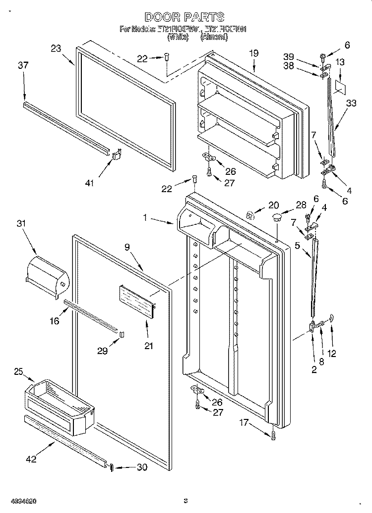 DOOR Diagram and Parts List for ET21PKXFW01  Whirlpool Refrigerator
