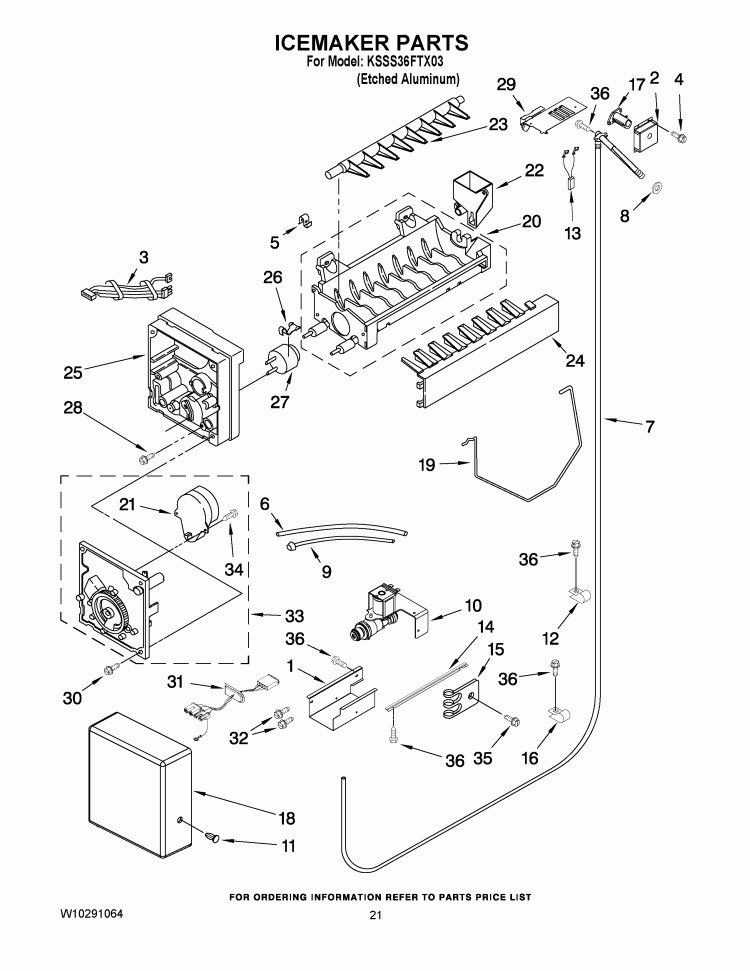 ICEMAKER PARTS Diagram and Parts List for KSSS36FTX03  KitchenAid Refrigerator