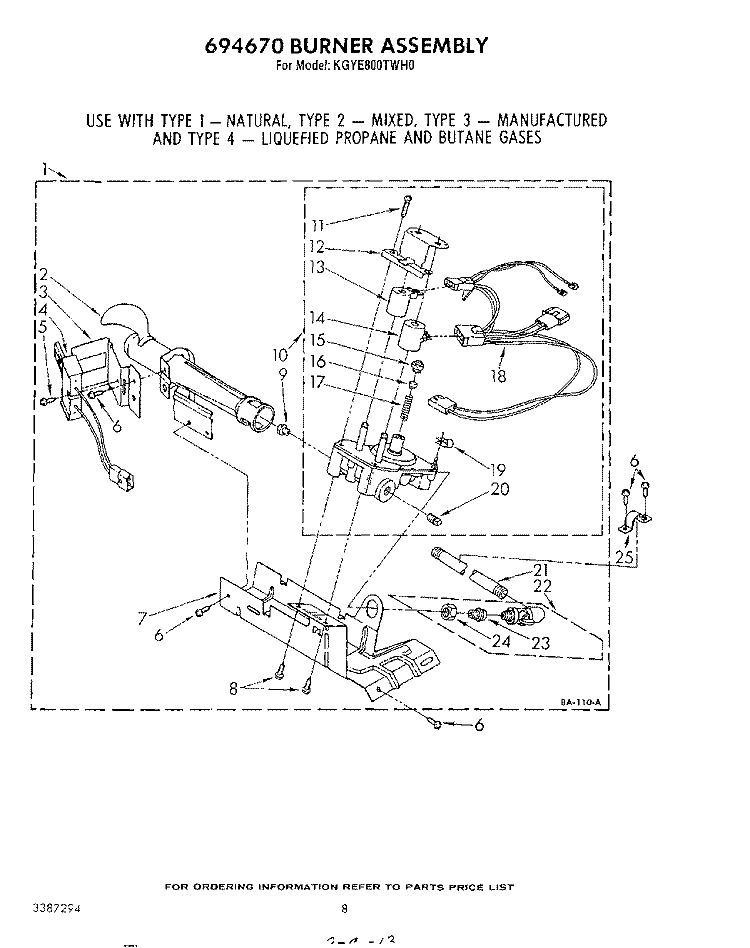694670 BURNER Diagram and Parts List for KGYE800TAL0  KitchenAid Dryer