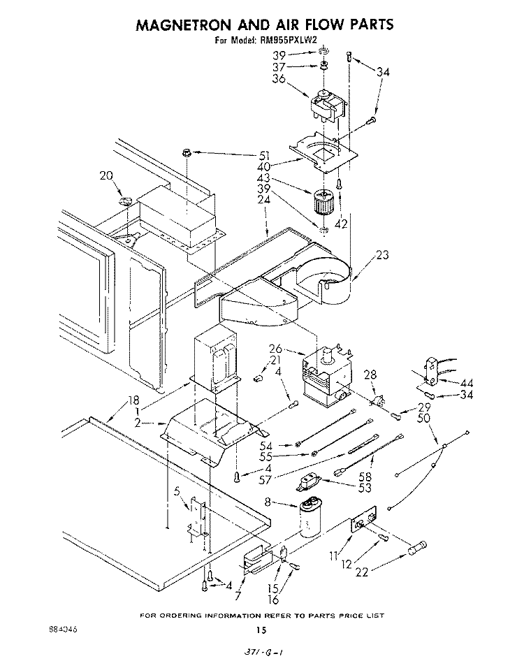 MAGNETRON AND AIR FLOW Diagram and Parts List for RM955PXLW2  Whirlpool Microwave Oven Combo